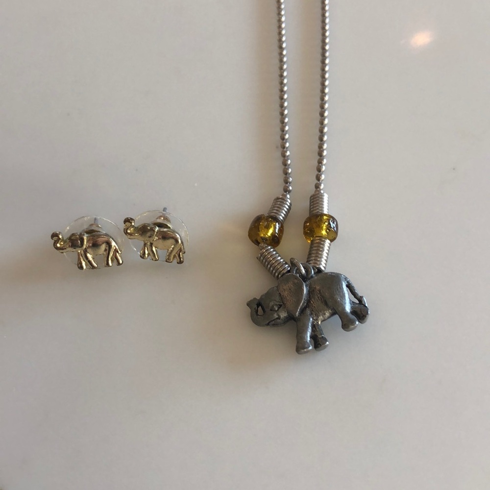 Elephant necklace and earrings